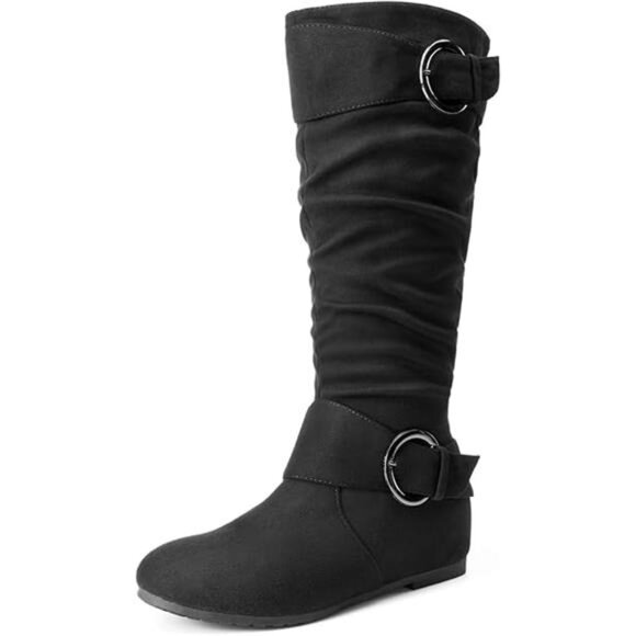Women's Wide Calf Knee High Boots, Fur-lined Low Hidden Wedge Boots - Picture 7 of 7